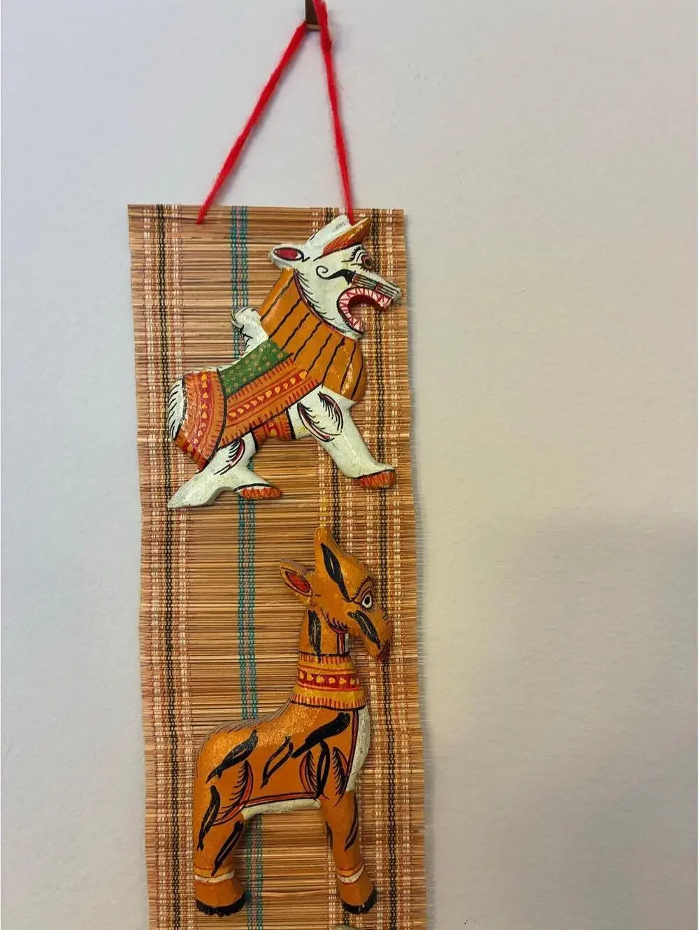Handcrafted Wooden Animal Wall Hanging | Folk Art Vertical Decor Panel 20” by 3”